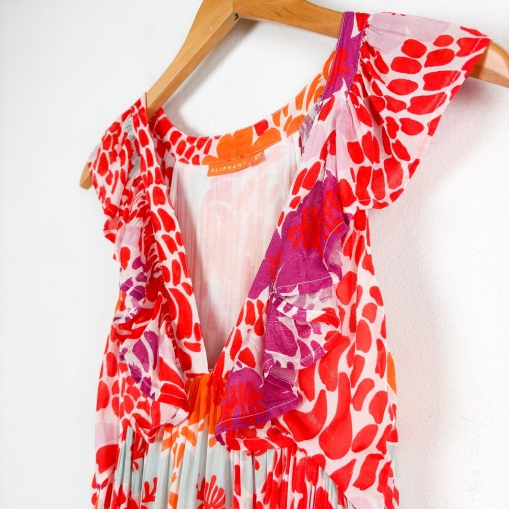 Oliphant Orange Antigua Ruffle V-Neck Tiered Cotton Maxi Dress Sz XS - Picture 7 of 11